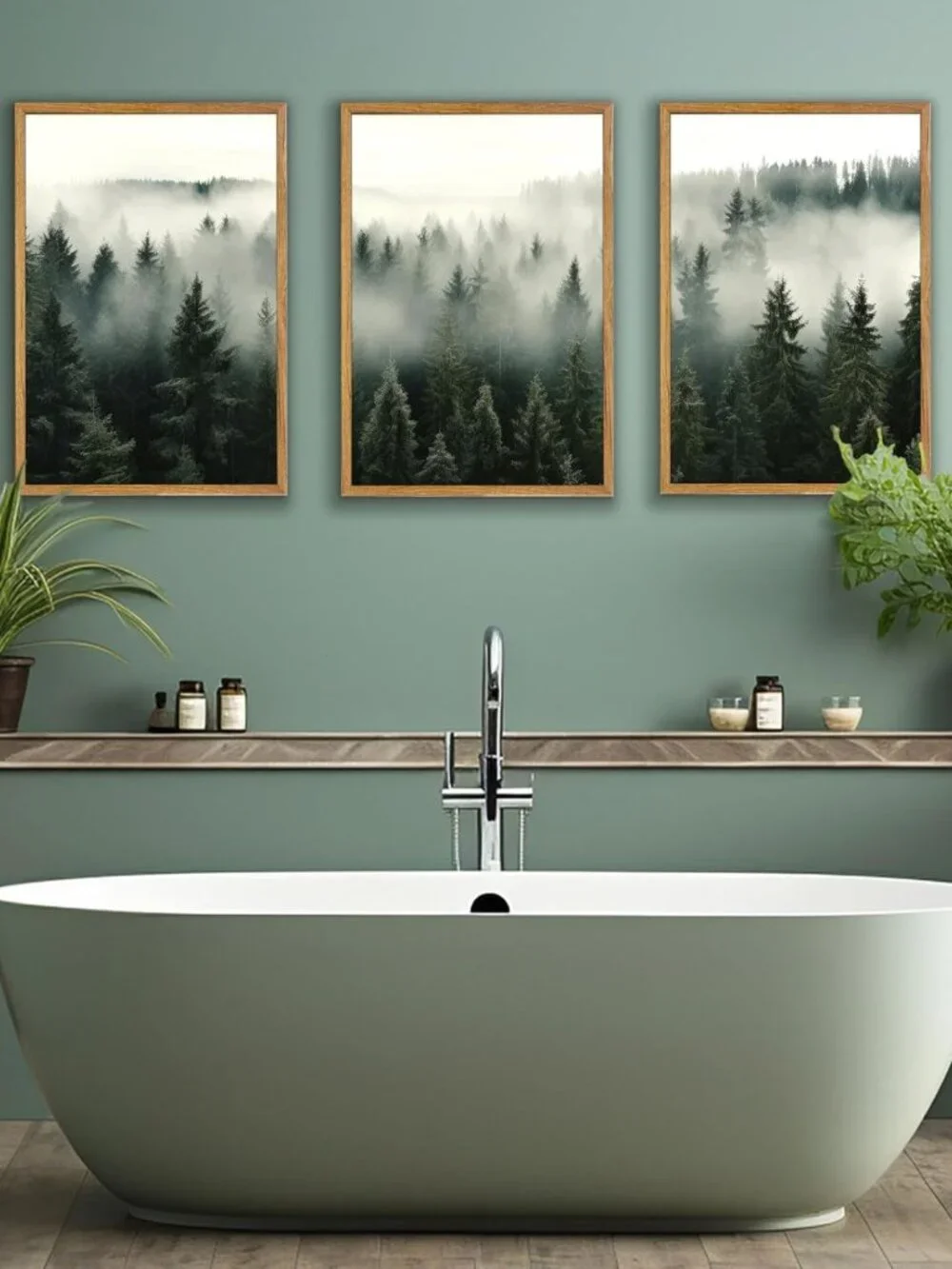 Foggy Forest Framed Wall Art Set of 3, 16x24 Inch Nature Decor for Home